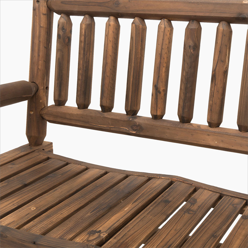 2-Person Wood Rocking Chair With Log Design, Heavy Duty Loveseat For Patio And Garden, Walnut, Walnut