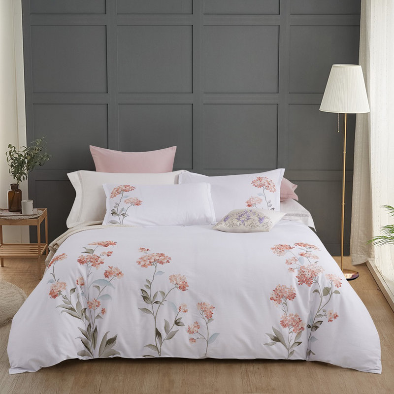 Modern & Contemporary Cotton Floral Duvet Cover, King Duvet Cover + 2 King Shams, Orange