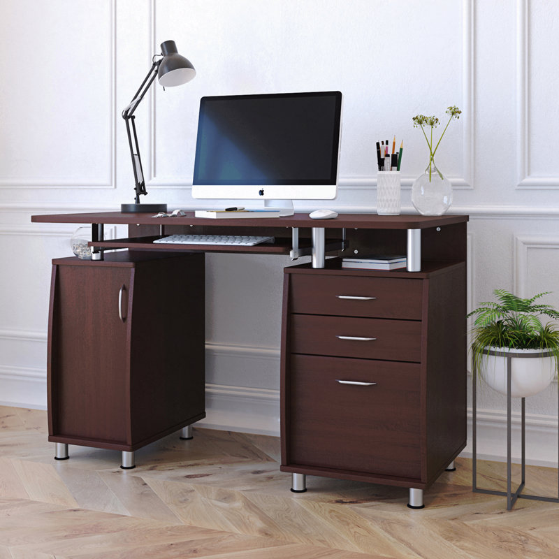 Bureau d'ordinateur complet avec rangement, chocolat, Brown