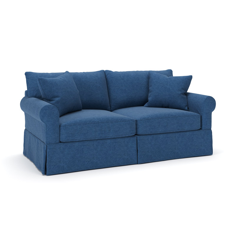 Amari 84" Rolled Arm Slipcovered Sleeper Sofa with Reversible Cushions, Classic Indigo Denim