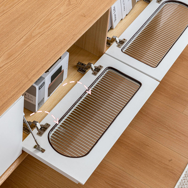 Meuble télé de style nordique, Blanc / bois noueux, 16.9" H x 118.1" L x 15.7" W
