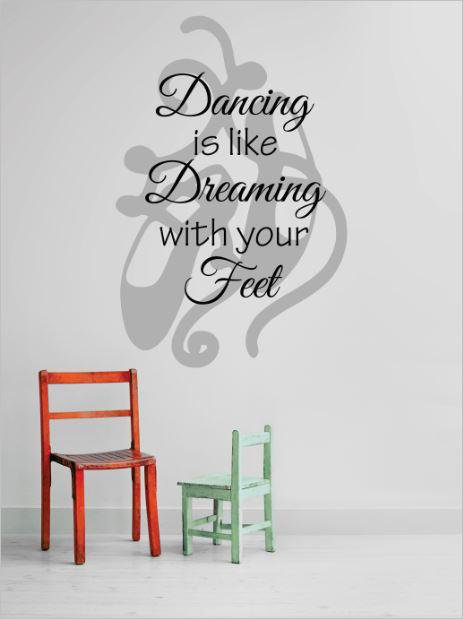 Décalcomanie murale danse comme dreaming avec vos pieds, H 14 po x l 30 po x P 0,16 po, Gris / Noir