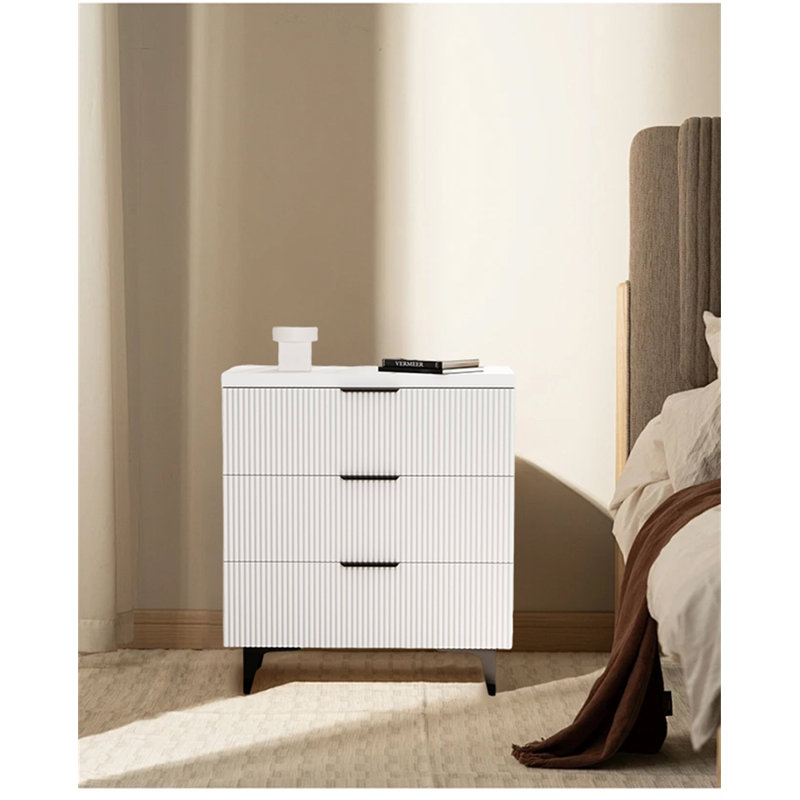Table de chevet encastrée à 3 tiroirs avec rangement - Table de chevet moderne pour une organisation élégante, Blanc