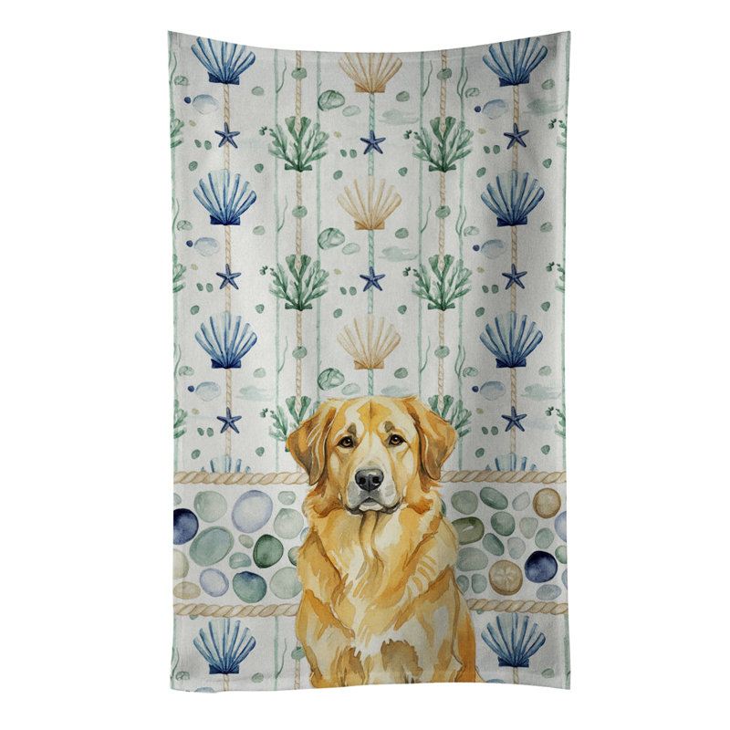 Serviette de cuisine blanche en verre de mer à épagneul tibétain blanc, Lion jaune Leonberger