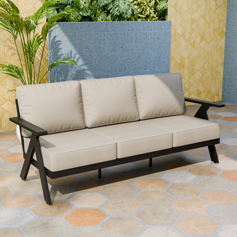 Canapé d'extérieur en aluminium avec coussins, Beige