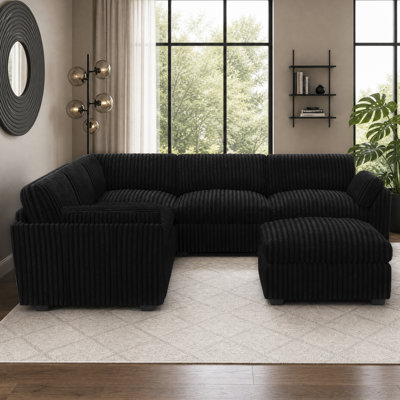 Corduroy Modular L - Shaped Sectional Sofa With Removable Ottoman
