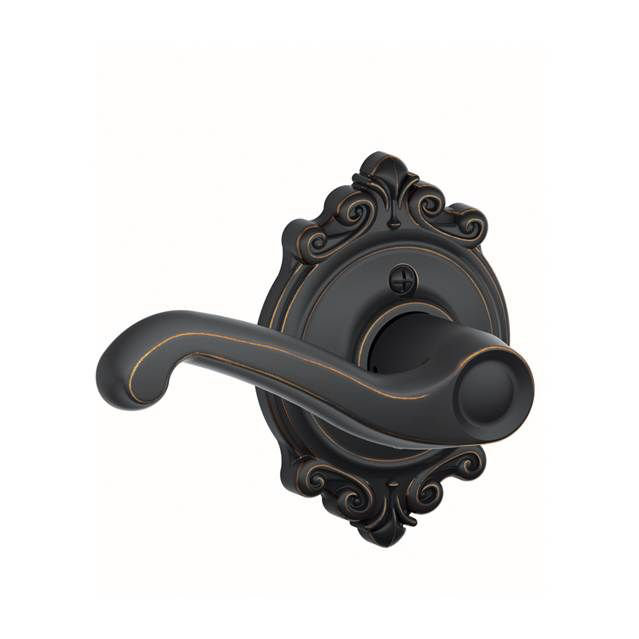 Flair Lever with Brookshire Trim Non-Turning Lock, Left, Aged Bronze