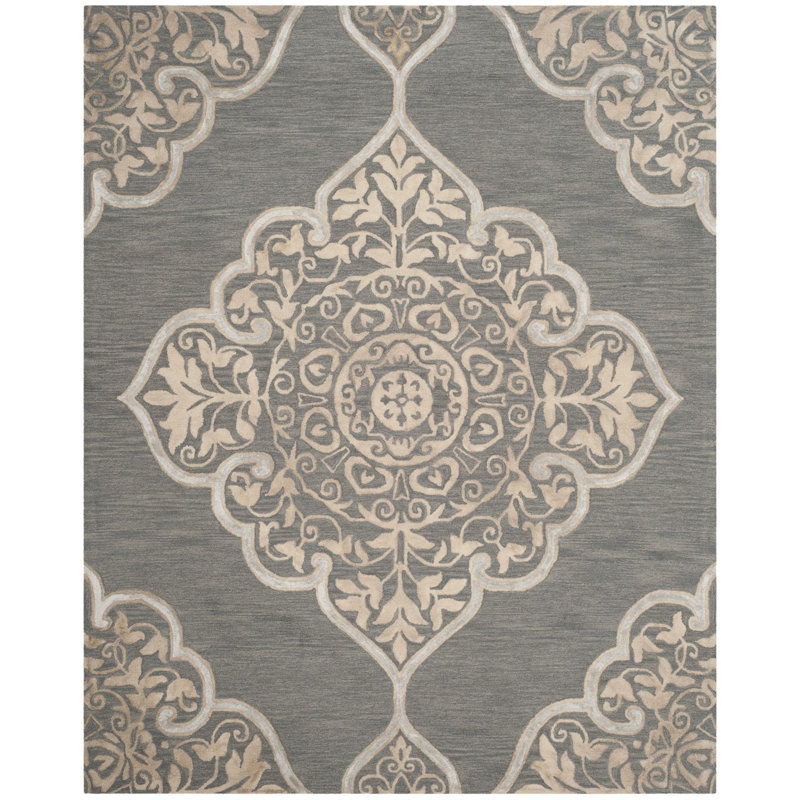 Tapis géométrique en laine / beige touffeté à la main Brennan, Rectangle 3 pi x 5 pi