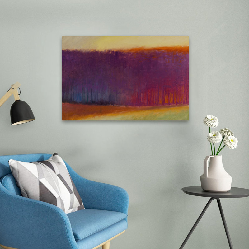 Lumière du soleil à travers et support d'arbres - paysages contemporains fuchsias art, H 24 po x l 16 po