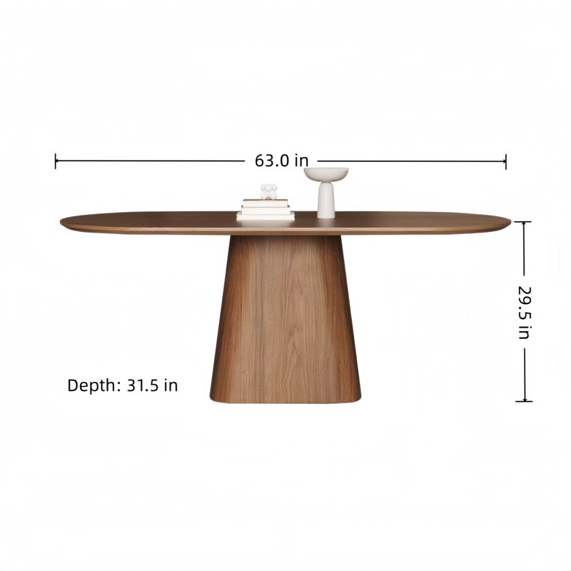 Brown Curved Solid Wood Dining Table