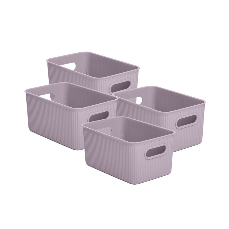 Plastic Ribbed Storage Baskets, 4, Lilac