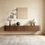 Console multimédia 71 po noyer flottant minimaliste moderne avec 3 armoires rabattables, meubles télé bruns pré-assemblés pour le salon