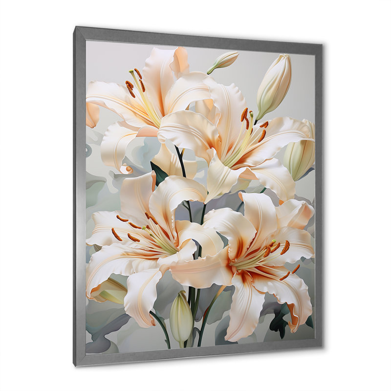 «Beige Lilies Simple Tranquility IV» sur toile, H 32 po x l 24 po x P 1 po, Cadre simple argenté