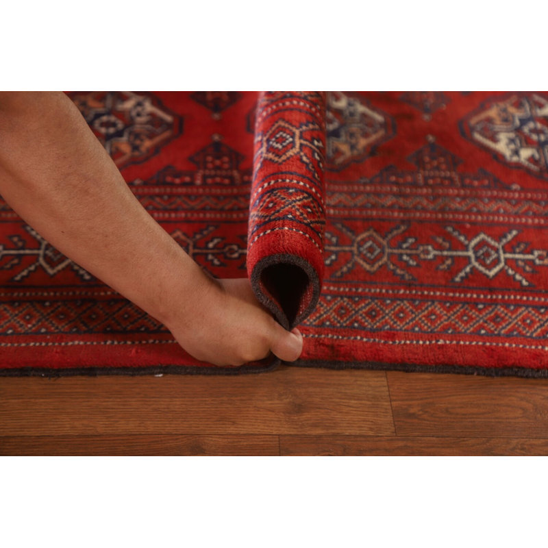 Tapis de couloir oriental rouge à motif géométrique 3 x 10
