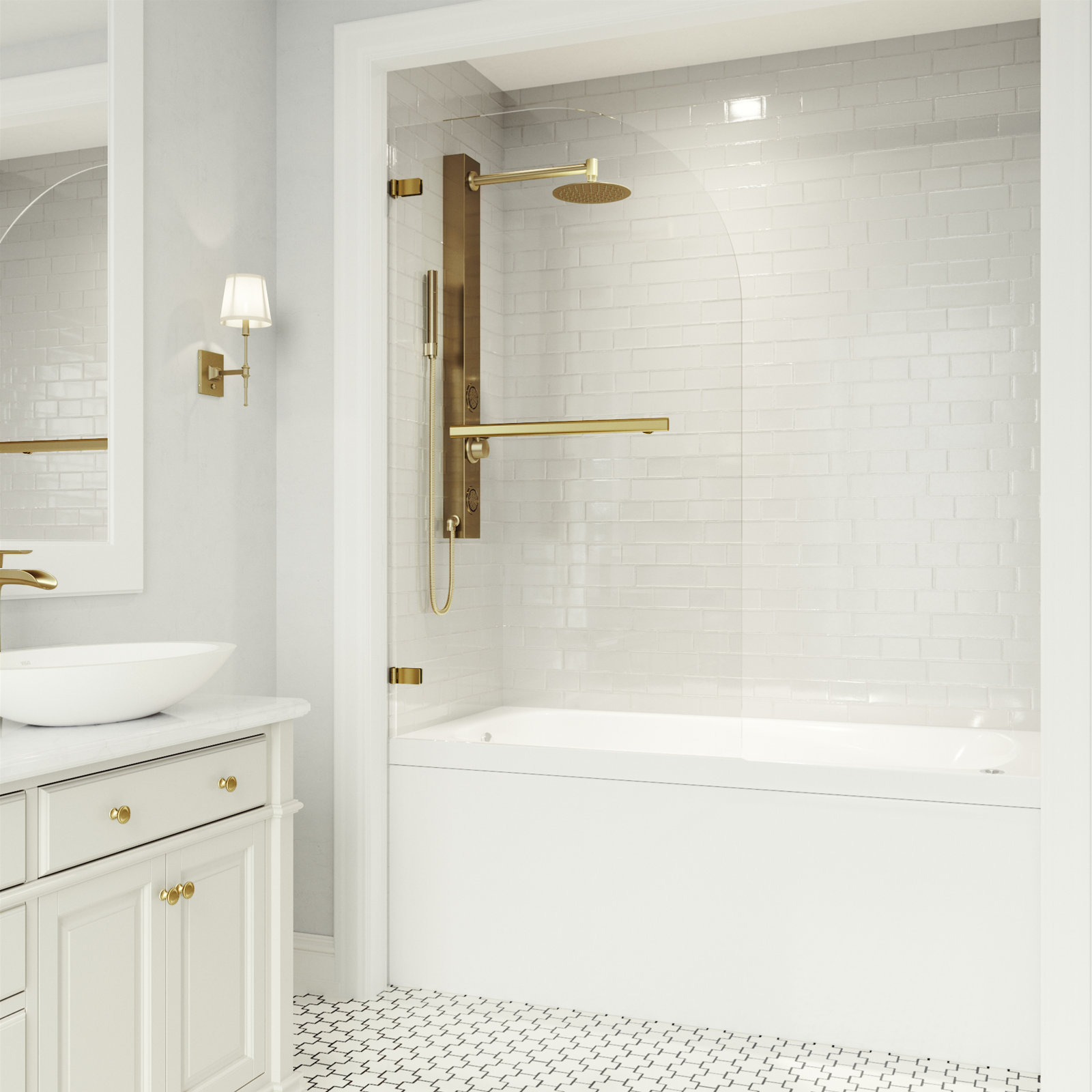 Orion Frameless Hinged Tub Door, Matte Gold
