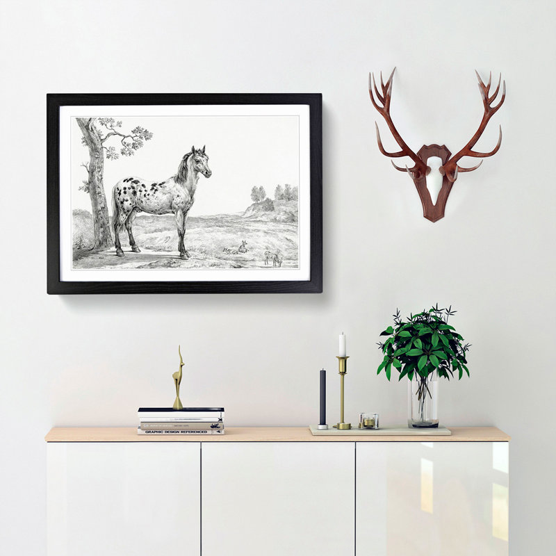 Mottled Horse by Jean Bernard - Picture Frame Drawing Print, Black Framed, 36cm H x 48cm W x 2cm D