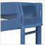 Lit mezzanine double en bois avec bureau, tablette de rangement de chevet, canapé et lumière, bleu marine-2005166097