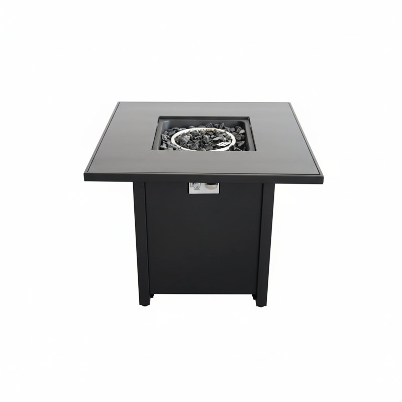 25" H X 30" W Steel Outdoor Fire Pit Table With Lid, Gray