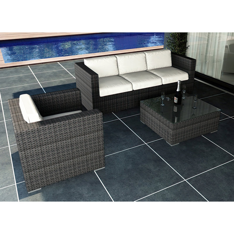 Suffern Premium All-Weather Wicker 4 - Person Patio Conversation Set with Cushions, Canvas Natural Sunbrella® Canvas