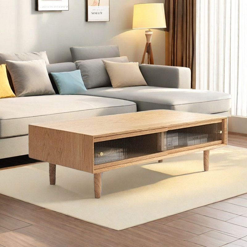Table basse en bois massif de qualité bois d'hévéa, Brun orangé, H 15,74 po x L 55,11 po x l 23,62 po