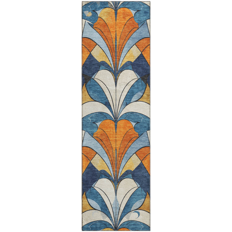Premium Machine Washable Mayfield modern Rug, Blue, 2'3" x 7'6" Runner