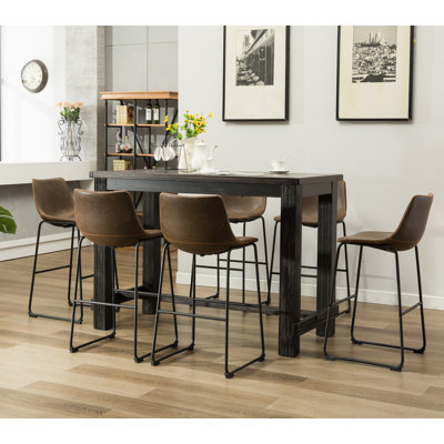 Telsha 6 - Person Solid Wood Top Four Leg Dining Set