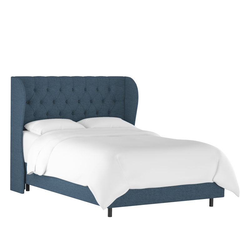Tomey Upholstered Wingback Bed, Zuma Navy Textured Linen, Twin