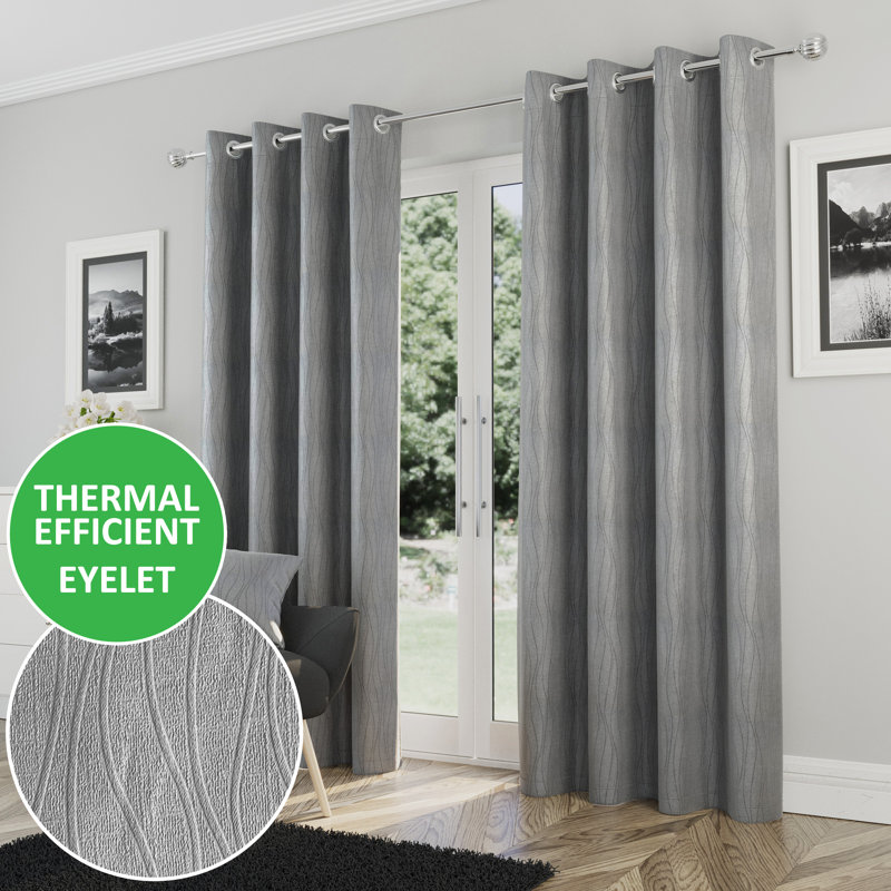 Room Darkening Curtain Pair, 229cm Width x 183cm Drop, Silver