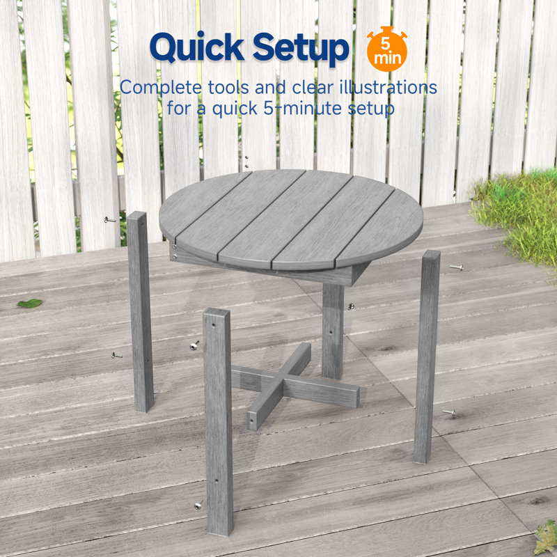  HDPE Small Round Side Table, Sturdy Outdoor Side Table, Weather-Resistant Outdoor End Tables for Patio, Porch, Deck