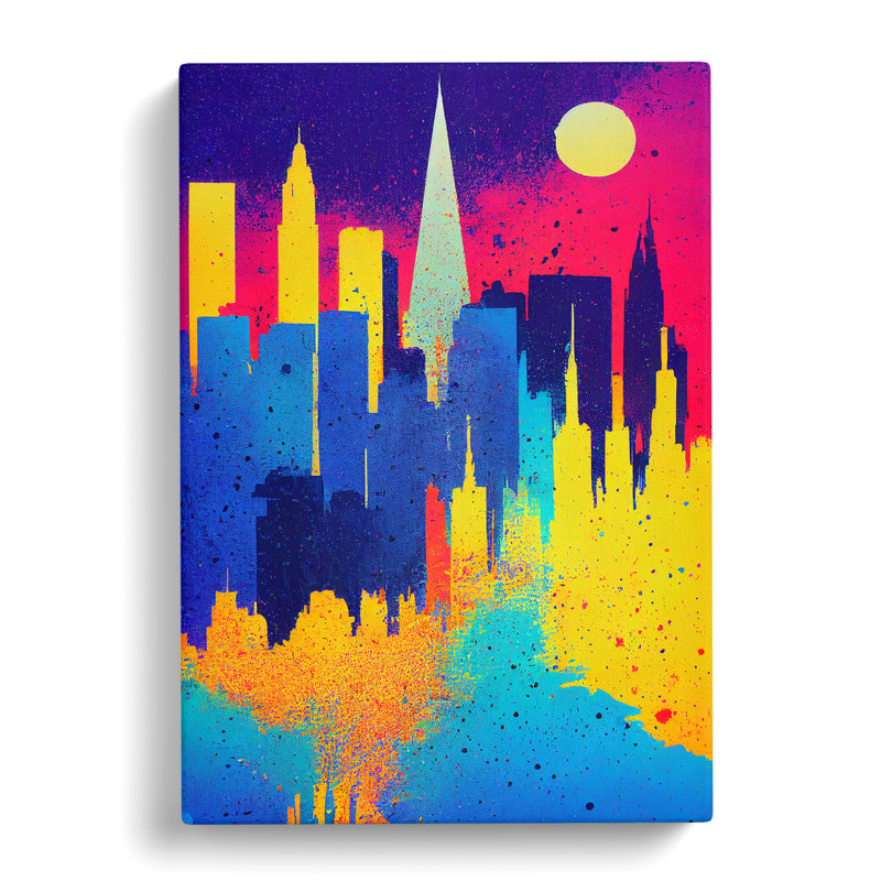 Colourful City Skyline No.1 - Painting, Wrapped Canvas, 50cm H x 35cm W x 3cm D, No Matte