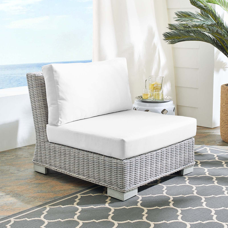 Chaise sans accoudoirs en rotin Conway, Sunbrella® blanc
