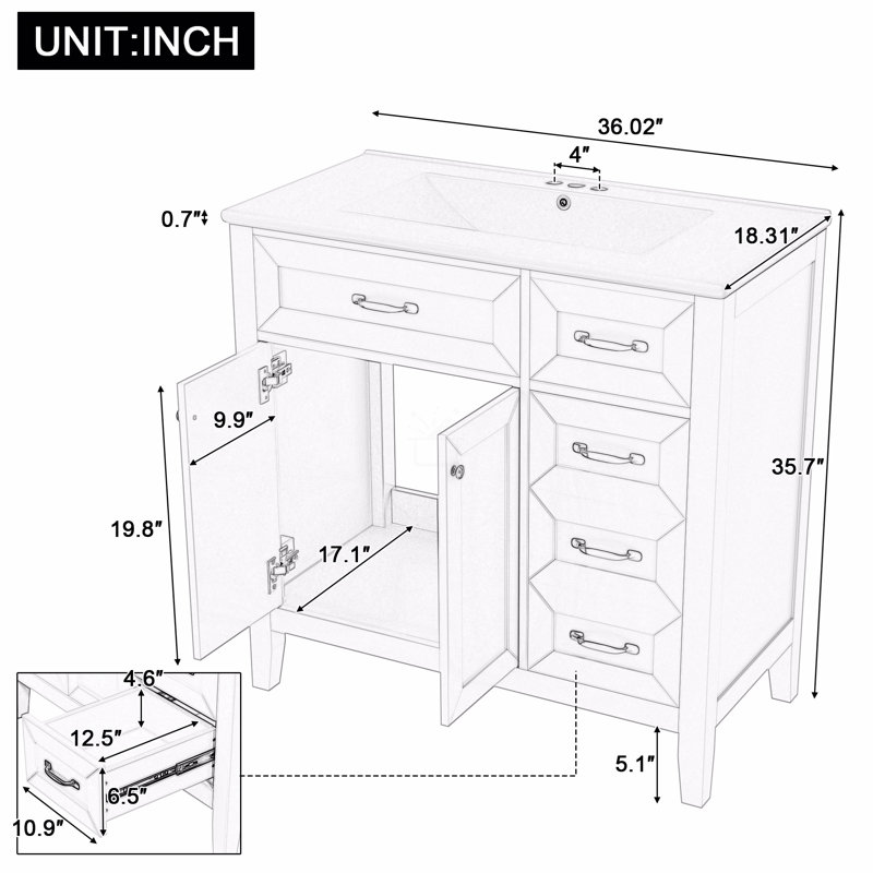 Armoire de salle de bain 36 po avec lavabo 36 po, gris, Gris