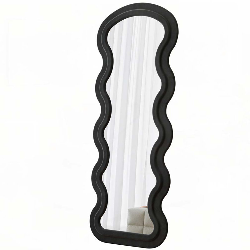 Flannel Full Length Wave Floor Mirror with Stand for Bedroom living room Hanging or Against, Black