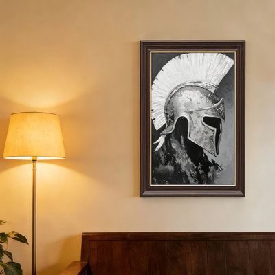 Antique Gold Framed，Canvas Wall Art for Living Room, Bedroom, Office or Entryway – Decorative Wall Decor with Spartan Helmet