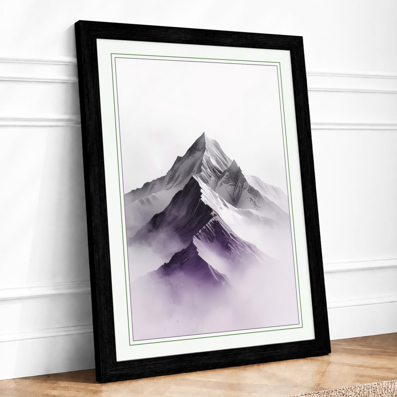 Mountain in Mist Japandi - Framed Print, A2 - 59.4 x 42.0 cm, Black