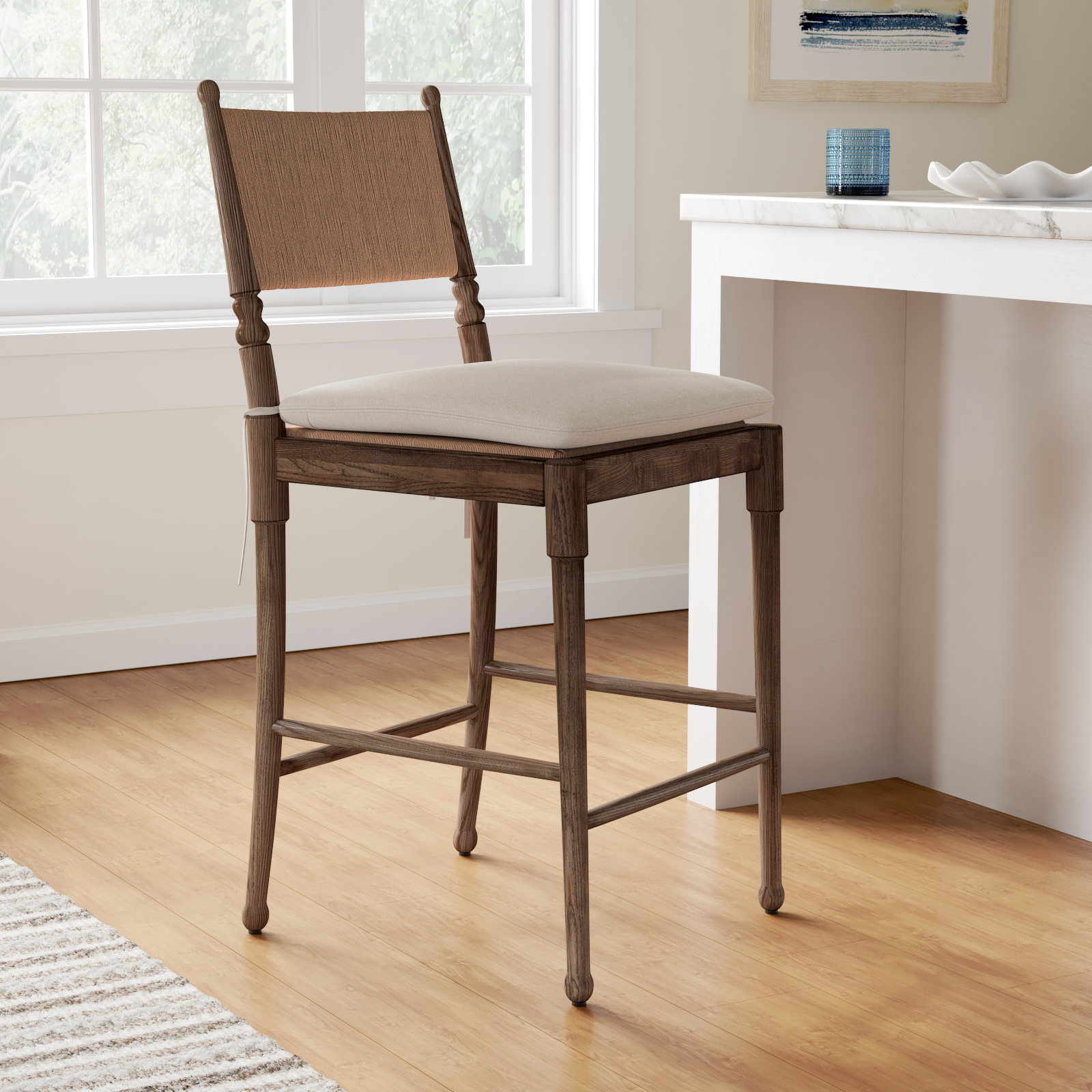 Fayth Stool with Cushion, Counter Stool (25.5” Seat Height)”, Brown Frame