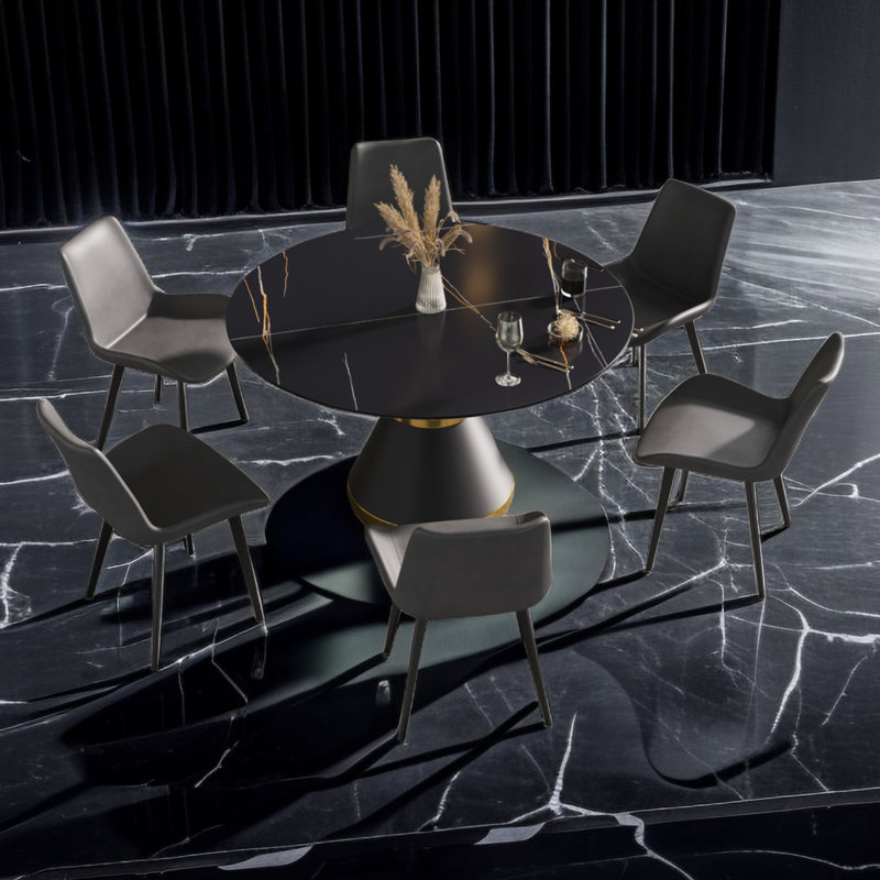 Ensemble de table de salle à manger 6 pièces avec chaises en similicuir, ensemble de salle à manger 7 pièces, Noir, Gris