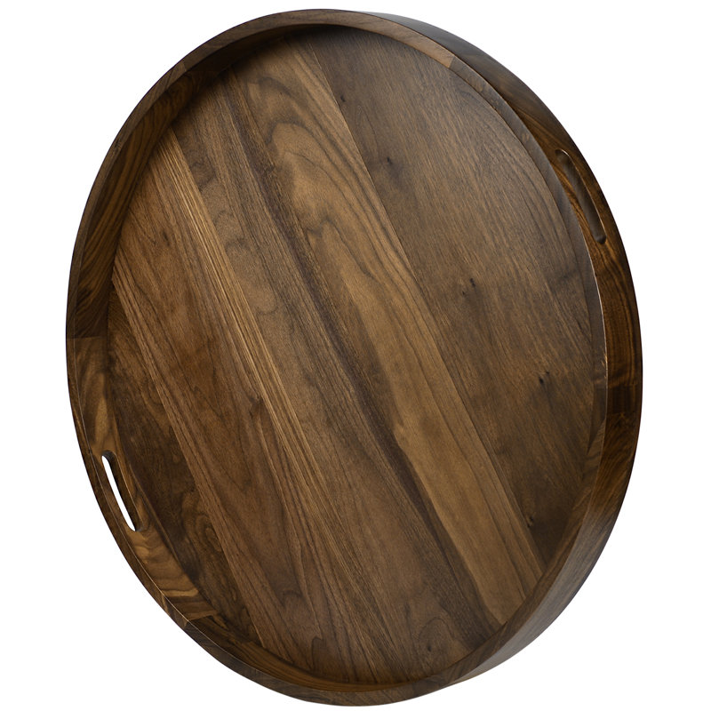 Arooj Round Solid Walnut Serving Tray, 2.4" H x 26" W x 26" D