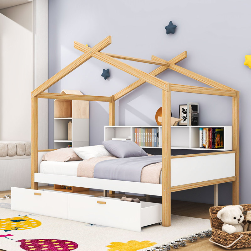 House Bed With Drawers And Shelves, Full