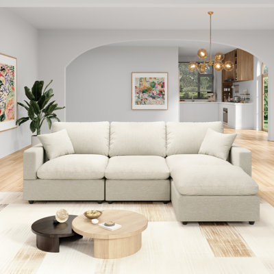 95.4" Upholstered Cloud Couch, Modern Modular Sectional Sofa For Living Room Bedroom, L Shaped Modular Couch With Ottoman, Convertible Cloud Sectional Couch With Removable Cushion Covers