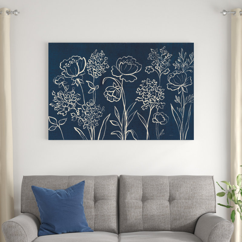 Indigo floral I, H 32 po x l 48 po x P 1,25 po