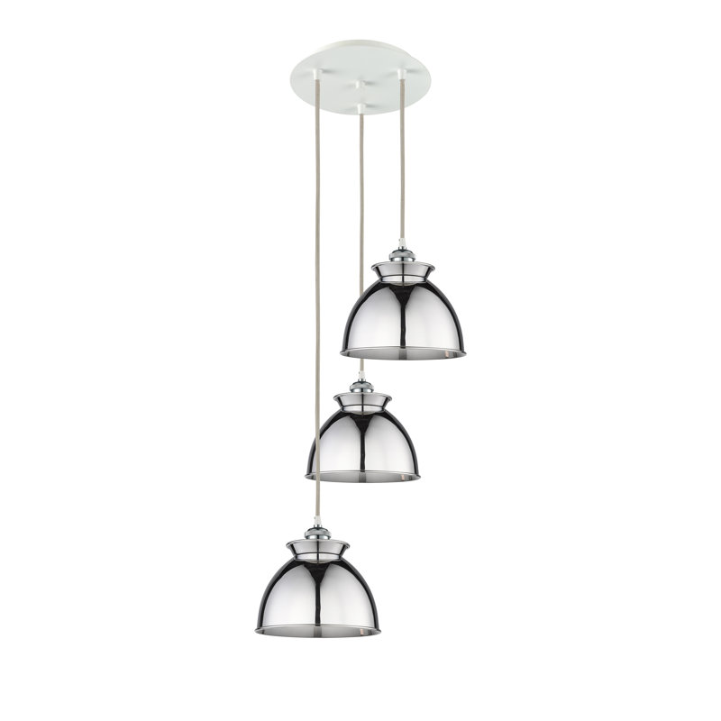 Luminaire suspendu 3 lumières à 3 lumières, Blanc, Chrome poli