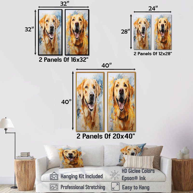«Dog Labrador Dreams», ensemble de 2 reproductions d'art mural, Encadrement brun, H 28 po x l 25 po
