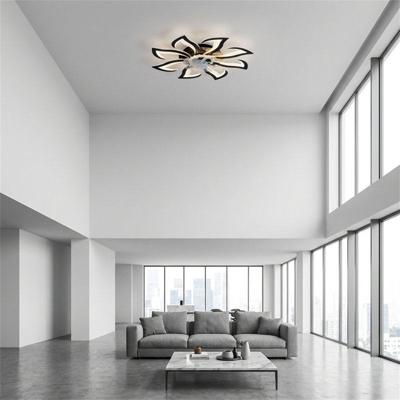 8-blade Ceiling Fan With Light And Remote Control, 32-inch Black Recessed Ceiling Fan, 6 Speed Settings, 3 Light Colors, Suitable For Kitchens And Bedrooms