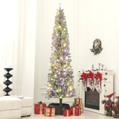 Arbre de Noël pré-éclairé, arbre de Noël artificiel avec 170 lumières DEL bicolores et 429 branches, arbre de Noël floqué avec base en métal