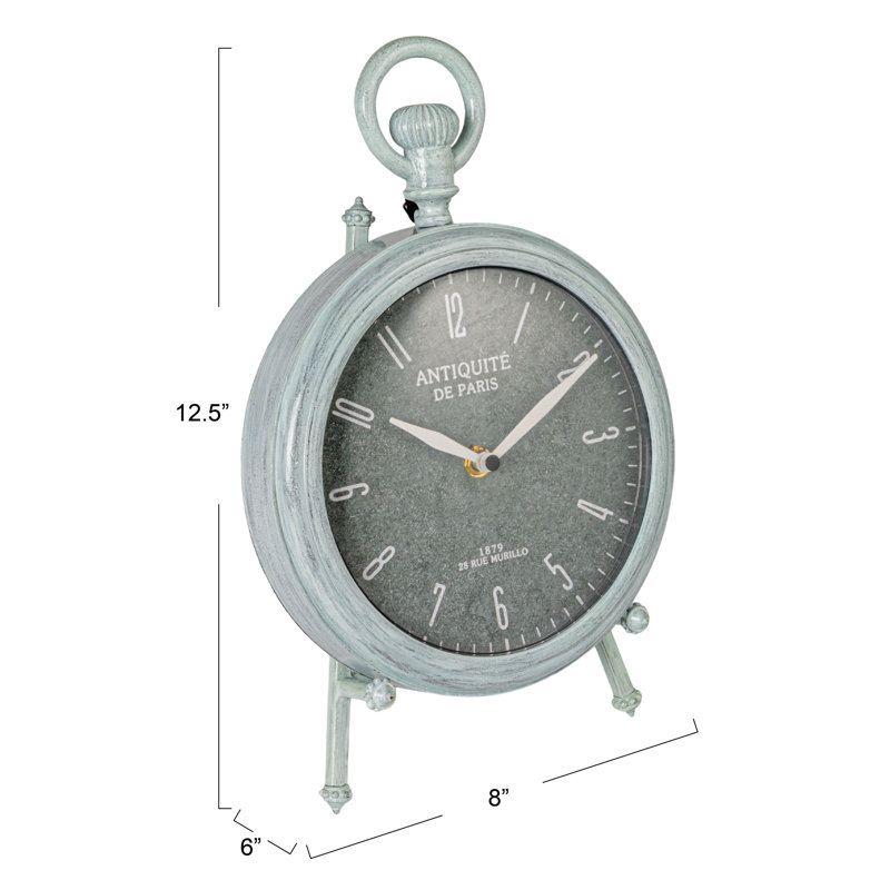 Antique White Mantel Clock With Pewter Finish And Iron Base