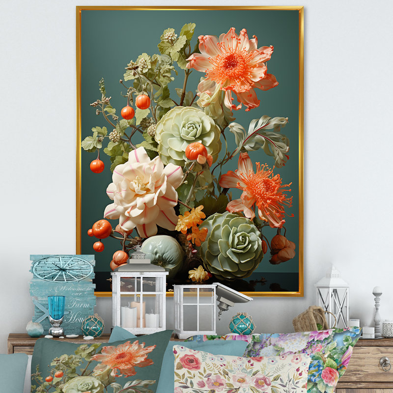 Bouquet d'oasis florales III, Cadre flottant doré, H 20 po x l 12 po x P 1 po