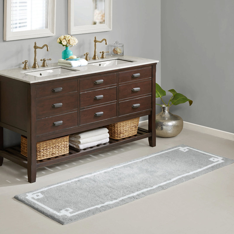 Grey Cotton Tufted Bath Rug, 72" L x 24" W
