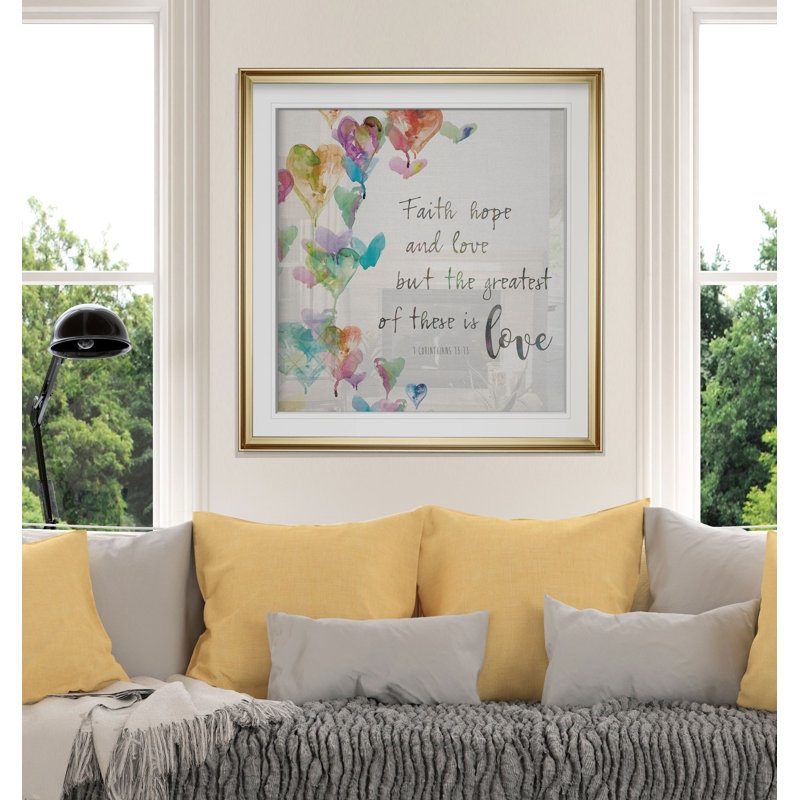 Faith, Hope and Love - impression d'art textuel, H 23 po x l 23 po x P 1,5 po, Encadrement doré
