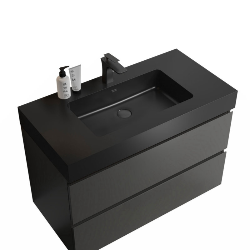 Meuble-lavabo simple avec plateau 35,8 Shveta, Gris, Noir